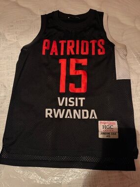 Patriots #15 Black Basketball Jersey with Red Lettering